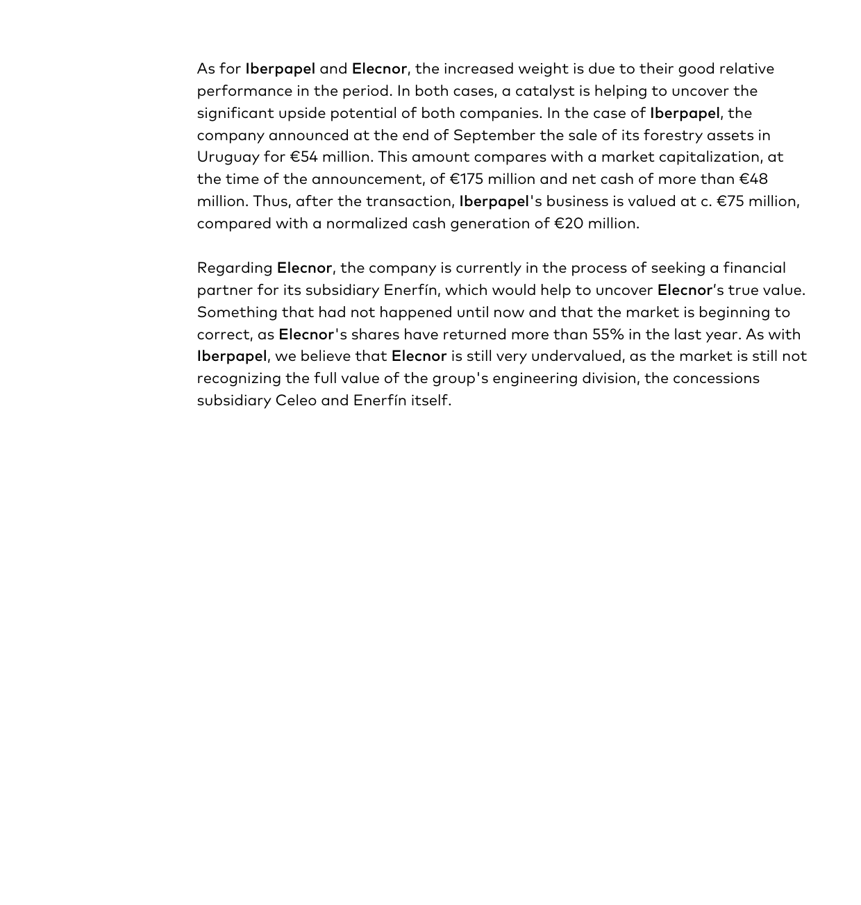Historical returns of the management team in the International Strategy